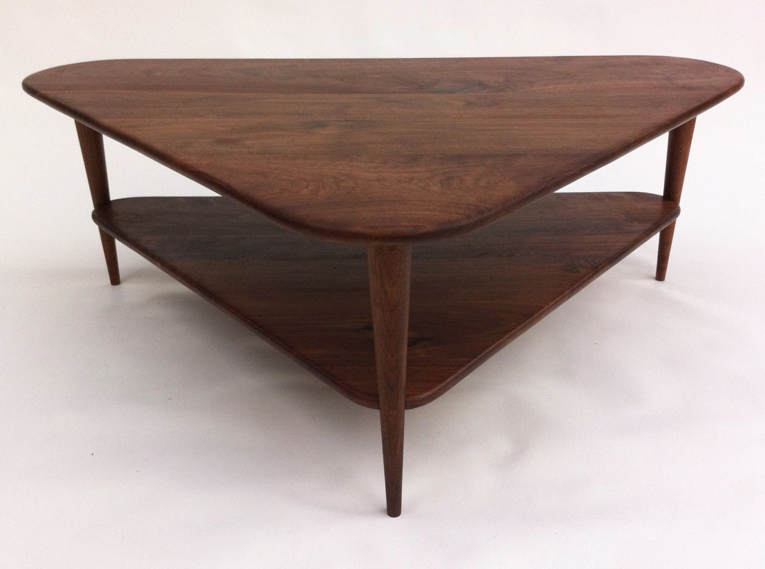 Well Known White Triangular Coffee Tables Inside Mid Century Modern Coffee Table W/ Shelf Triangle Cocktail (View 13 of 20)