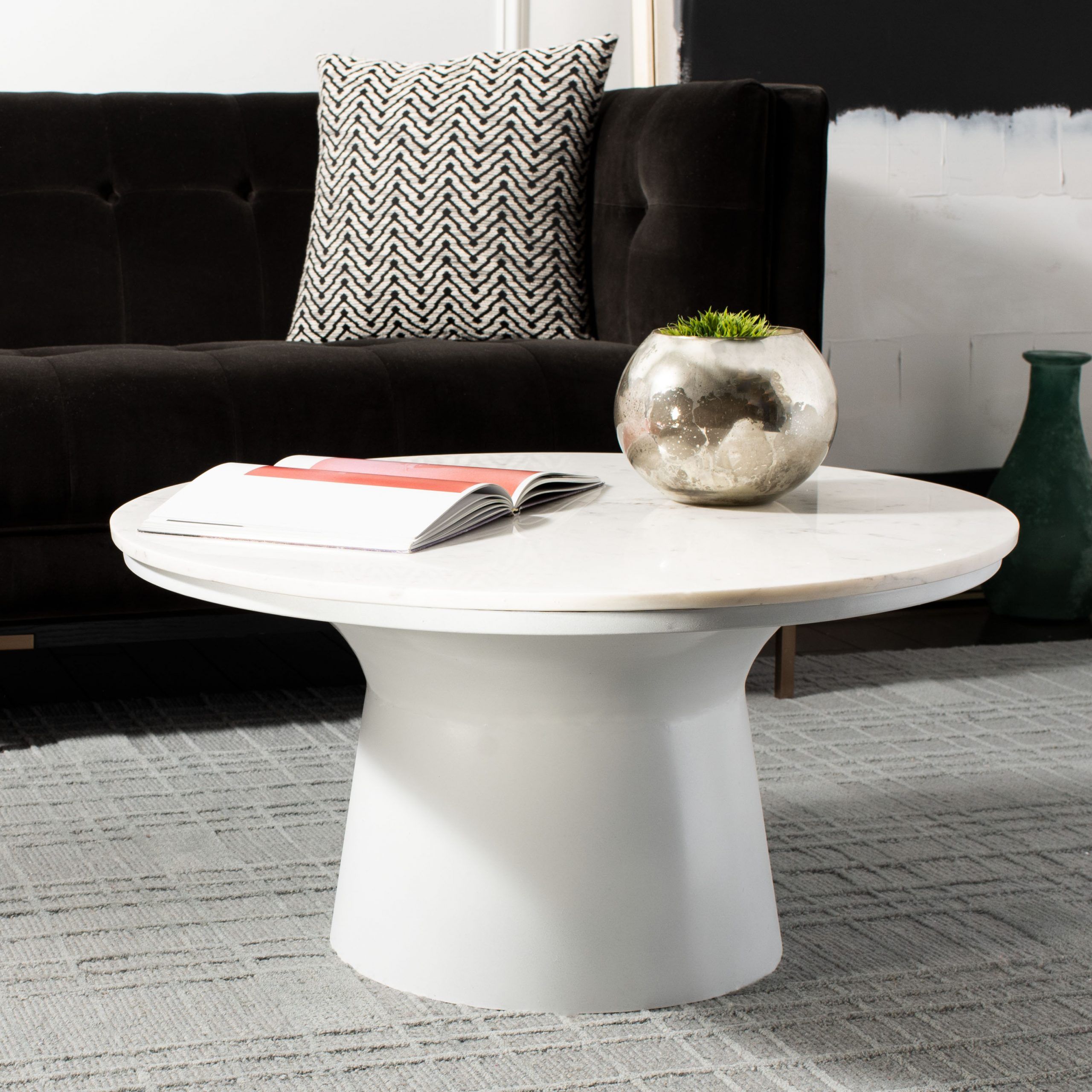 Well Known White Triangular Coffee Tables With Safavieh Mila Modern Round Pedestal Coffee Table, White (Gallery 19 of 20)