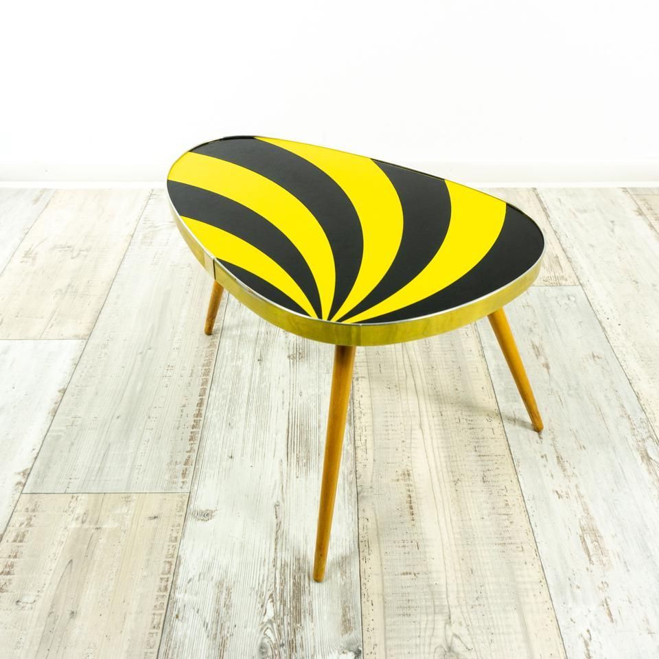 Well Known Yellow And Black Coffee Tables Throughout 60s Midcentury Sunburst Kidney Tripod Stool Black Yellow (View 2 of 20)