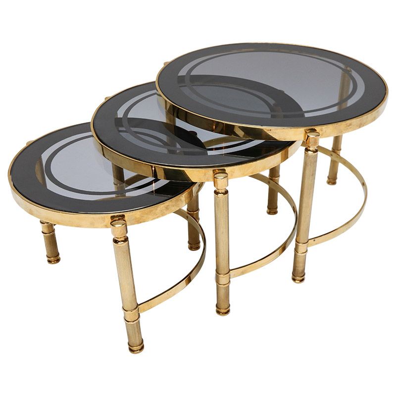 Well Liked Brass Smoked Glass Cocktail Tables Inside Set Of Three Brass Nesting Tables With Smoked Glass Tops (Gallery 16 of 20)