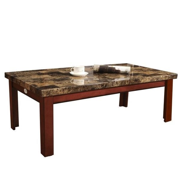 Well Liked Cream And Gold Coffee Tables Pertaining To Shop Adeco Coffee Table, Faux Marble Top, Walnut Color (View 11 of 20)
