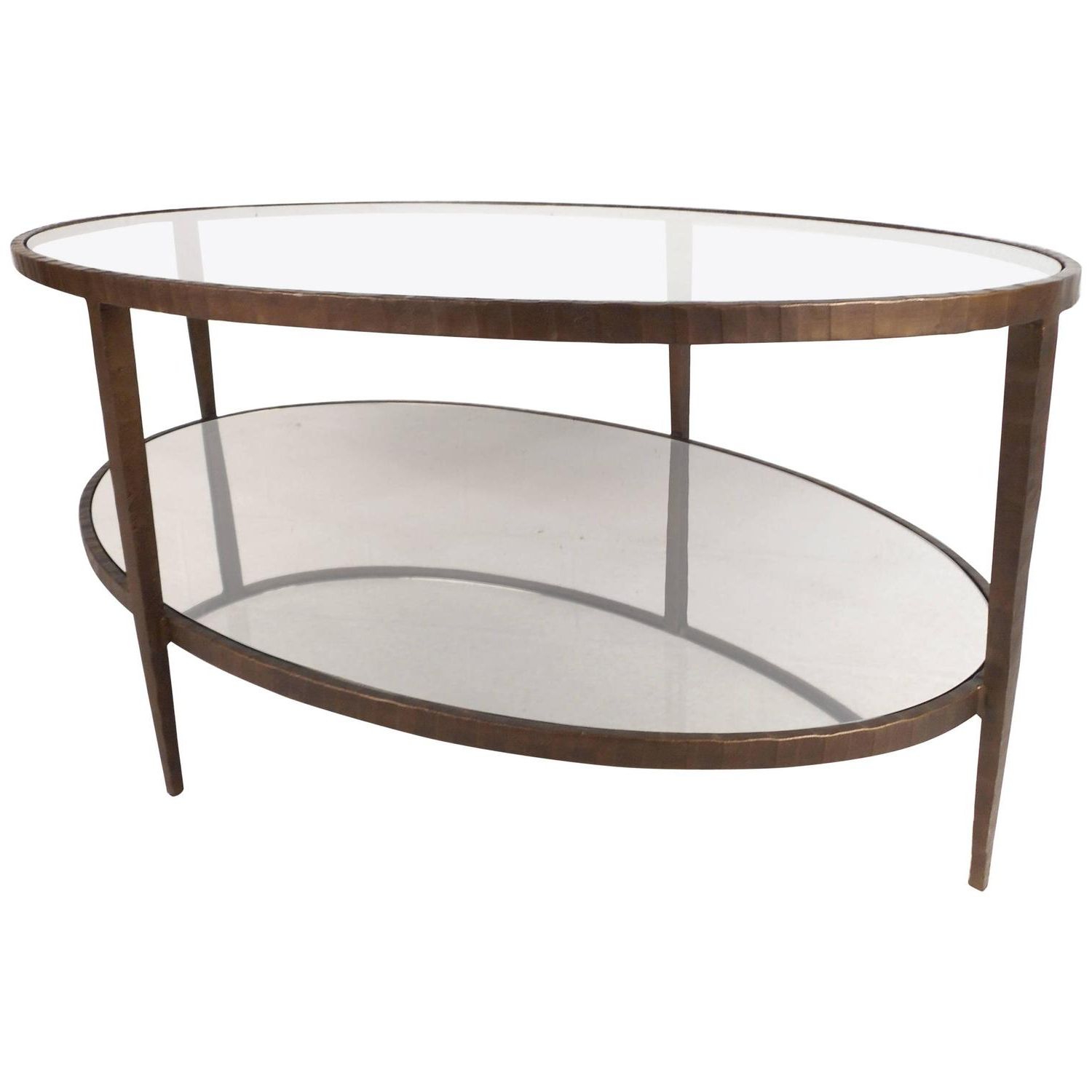 Well Liked Metallic Gold Modern Cocktail Tables In Mid Century Modern Oval Two Tier Textured Metal Coffee (View 12 of 20)