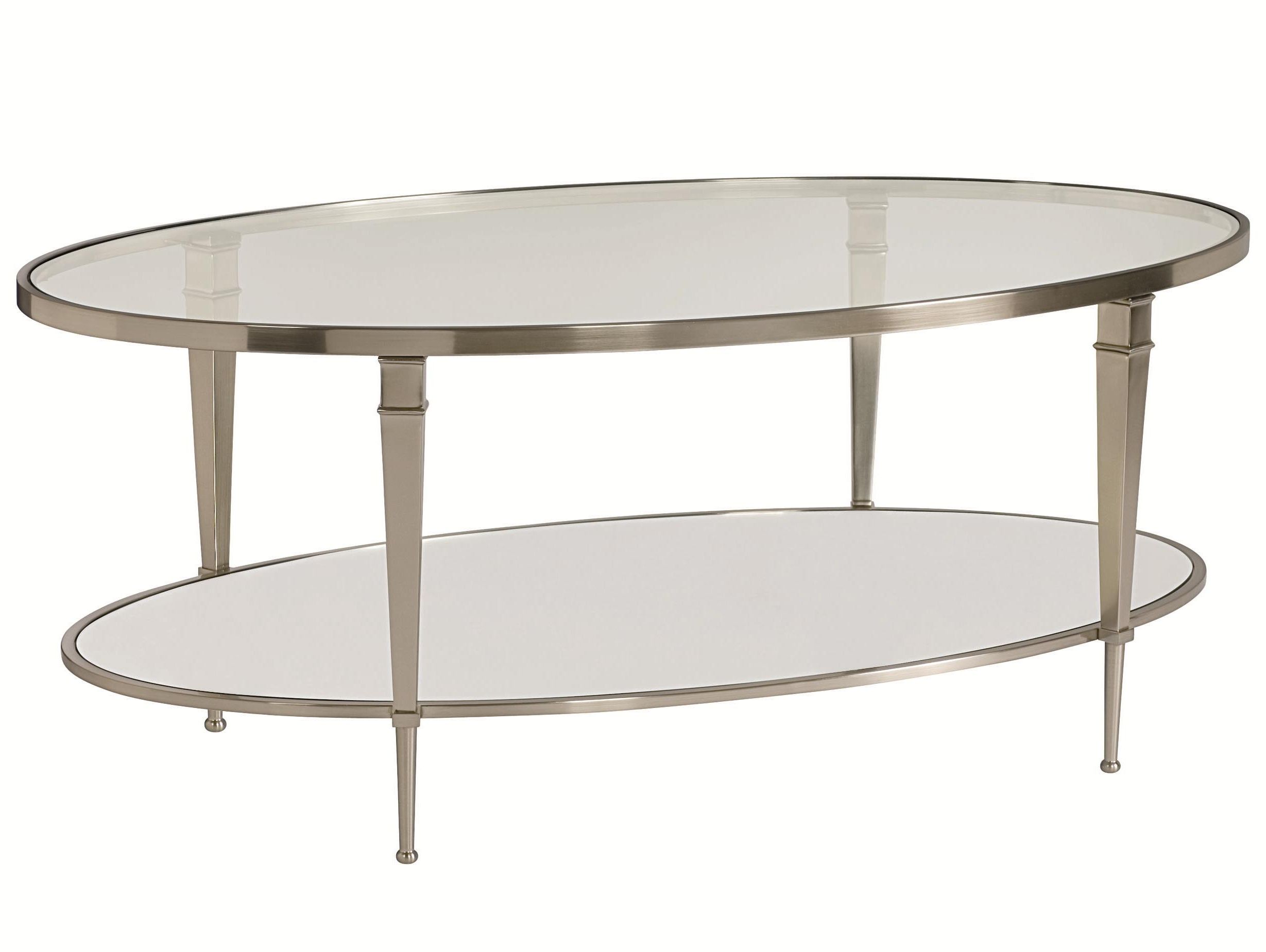 Well Liked Mirrored And Silver Cocktail Tables Within Oval Satin Nickel Antique Mirror Finish Cocktail Table (View 13 of 20)