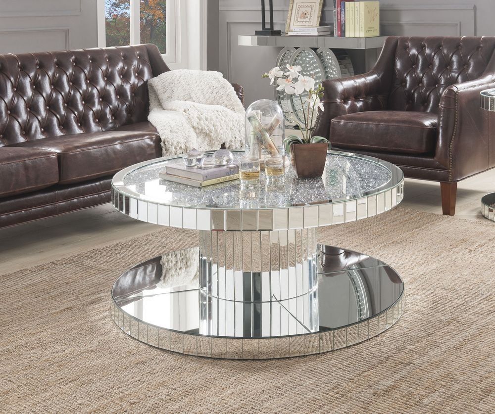 Well Liked Mirrored Modern Coffee Tables With Ornat Mirror/glass Round Coffee Table With Faux Stonesacme (View 2 of 20)
