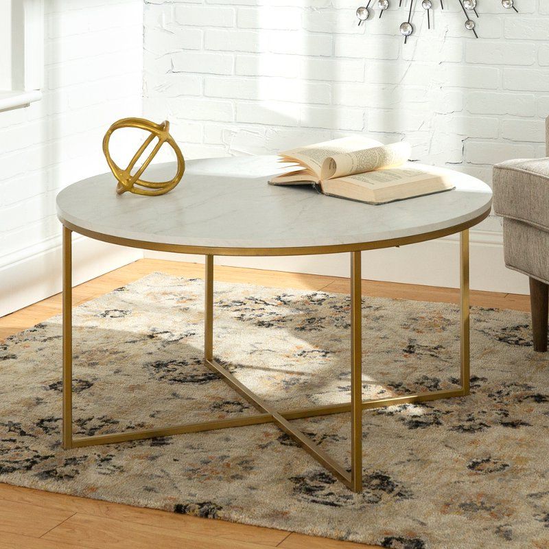 White Faux Marble 36 Inch Round Coffee Table With Gold Regarding 2019 White Marble And Gold Coffee Tables (View 8 of 20)