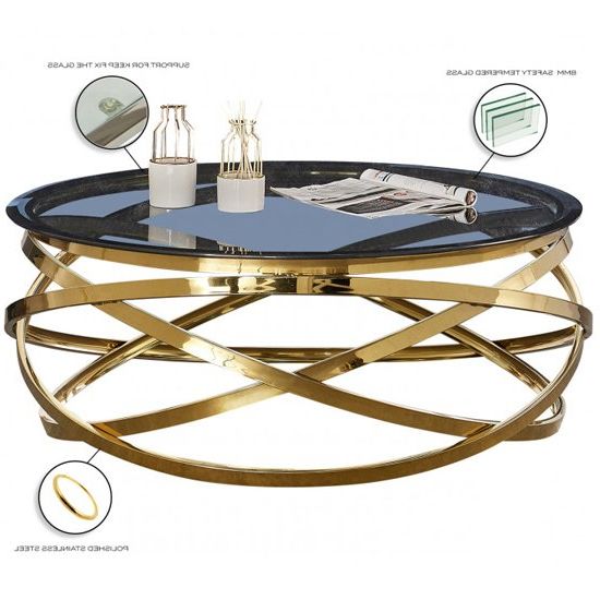 Widely Used Gray And Gold Coffee Tables Pertaining To Enrico Grey Glass Coffee Table With Gold Stainless Steel (View 14 of 20)
