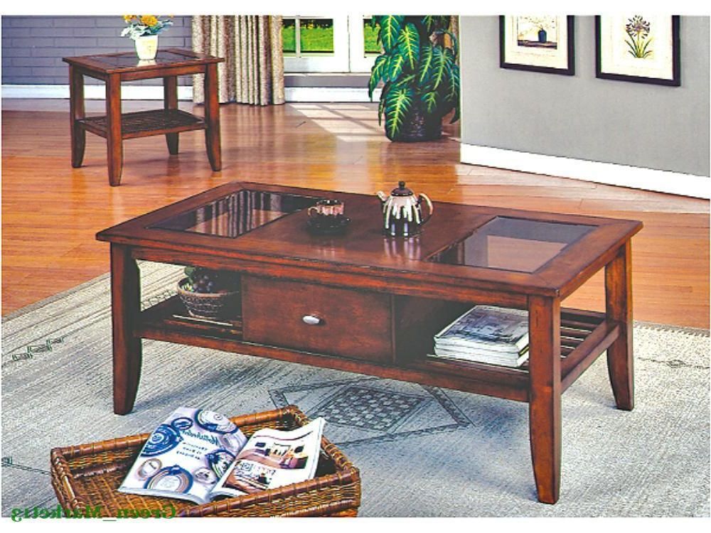 Widely Used Heartwood Cherry Wood Coffee Tables Regarding Aasi  Brown Cherry Wood Finish 3 Piece Pack Coffee& End (View 5 of 20)
