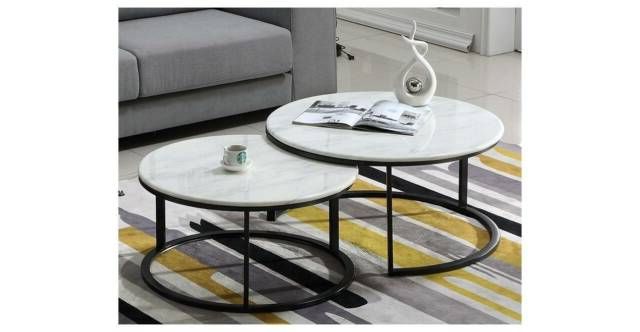 Widely Used Marble Coffee Tables Set Of 2 Throughout Marble Coffee Table Round Set Of Two Matt Black New (View 10 of 20)