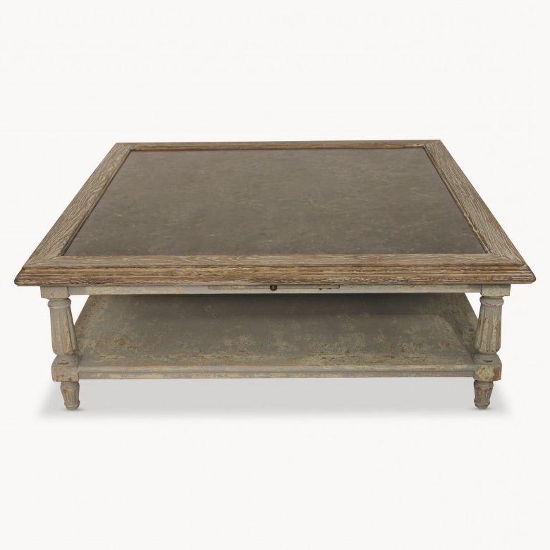 Woodcroft Colonial Grey Oak Stone Top Square Coffee Table Pertaining To Fashionable Vintage Gray Oak Coffee Tables (View 11 of 20)