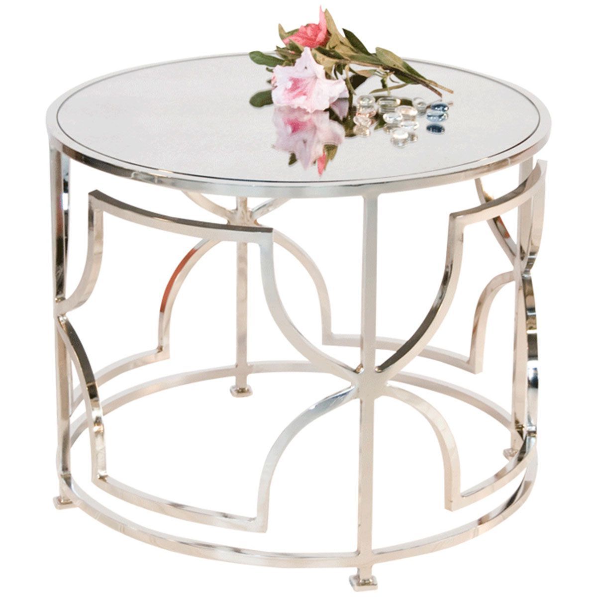 Worlds Away Nickel Plated Round Cocktail Table With With Regard To Latest Gold And Mirror Modern Cube End Tables (View 17 of 20)