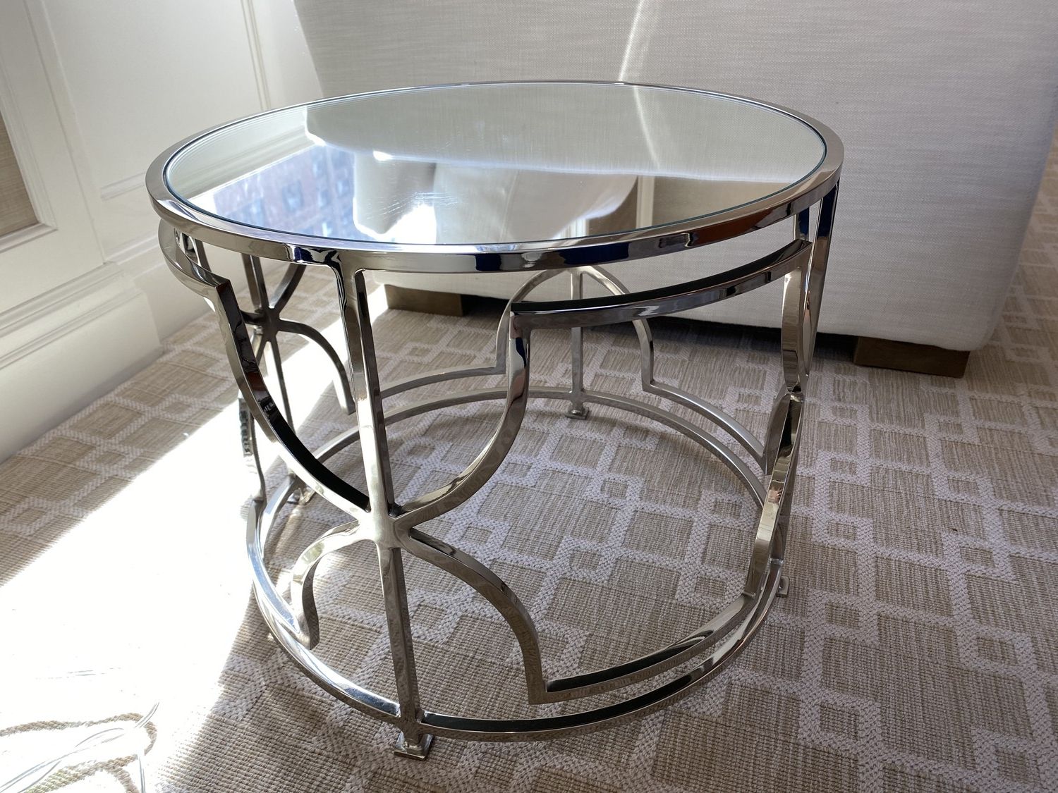 Worlds Away Round Polished Chrome Side Table With Mirrored For Famous Polished Chrome Round Cocktail Tables (Gallery 1 of 20)