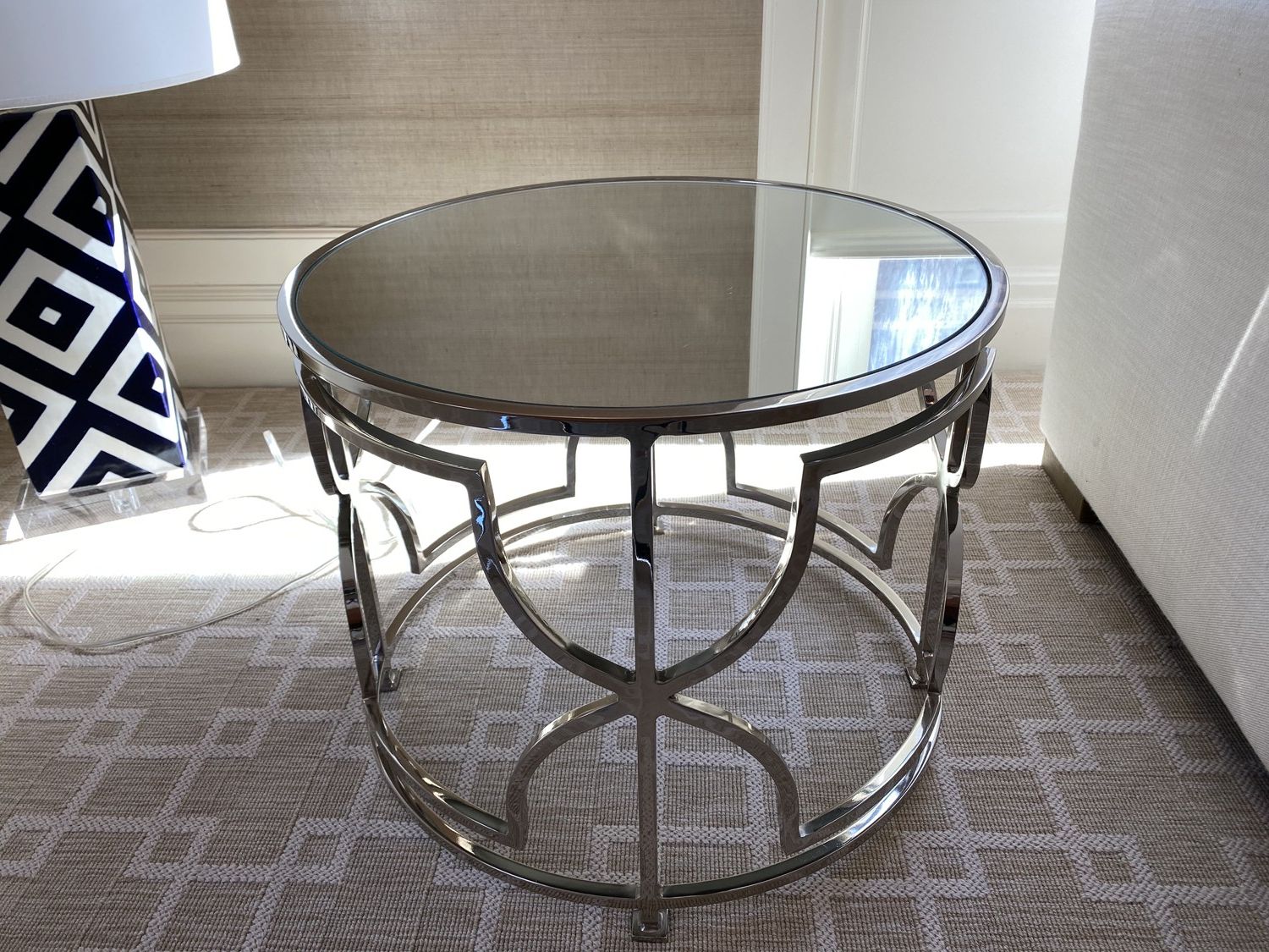 Worlds Away Round Polished Chrome Side Table With Mirrored For Well Known Polished Chrome Round Cocktail Tables (Gallery 6 of 20)