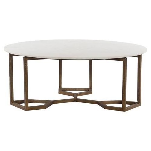 Zia Modern Geometric Gold Frame Round White Marble Top Throughout Popular Geometric White Coffee Tables (View 13 of 20)