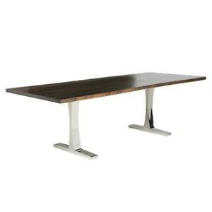 112" L Dining Table Polished Stainless Steel Beam Legs Live Edge Solid Regarding Metal Legs And Oak Top Round Console Tables (Gallery 20 of 20)