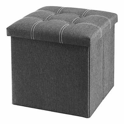 15 Inches Storage Ottoman Cube, Foldable Storage Boxes Footrest Fabric With Regard To Orange Fabric Modern Cube Ottomans (View 6 of 20)