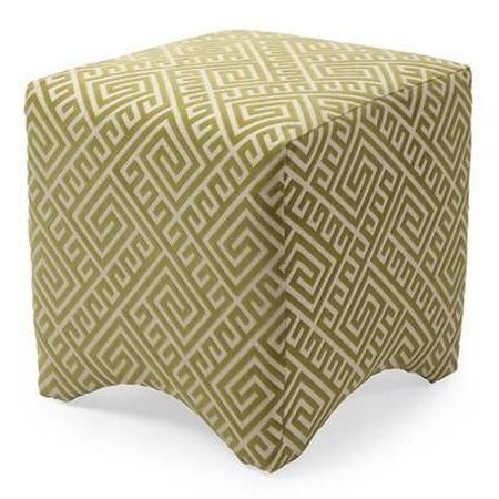 18" Marcy Olive Green Geometric Greek Key Fabric Ottoman Footstool Cube Inside Brushed Geometric Pattern Ottomans (View 3 of 20)
