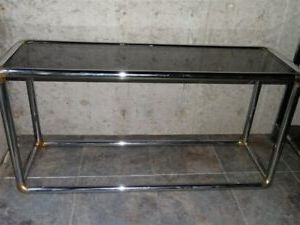 1960s 1970s Mcm Mid Century Chrome & Smoke Glass Console Table | Ebay Throughout Glass And Chrome Console Tables (View 15 of 20)