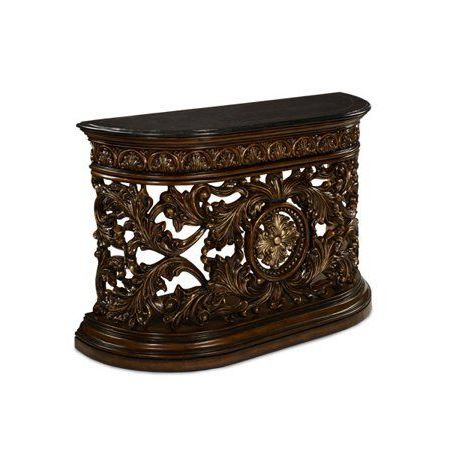 1perfectchoice Dark Walnut Finish Black Marble Top Carved Base Console Within Marble Top Console Tables (View 6 of 20)