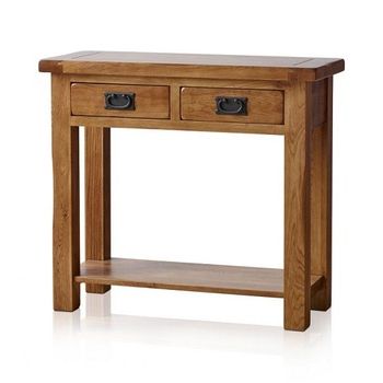 2 Drawers Rustic Solid Oak Wood Console Table – Buy Console Table With Regard To Rustic Oak And Black Console Tables (View 9 of 20)