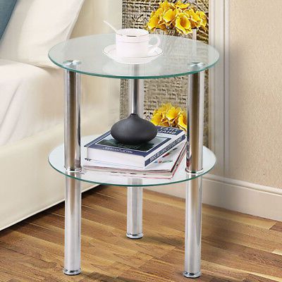 2 Tier Modern Clear Small Round Glass Sofa Side End Coffee Table Chrome For Espresso Wood And Glass Top Console Tables (View 1 of 20)
