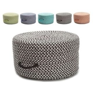 20 Inch Round Vibrant Textured Houndstooth Pouf Ottoman With Handle In Textured Yellow Round Pouf Ottomans (Gallery 19 of 20)