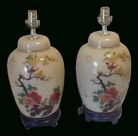 20th Century Chinoiserie Floral Ginger Jar Lamps – A Pair On Chairish Regarding Antique Blue Gold Console Tables (View 16 of 20)