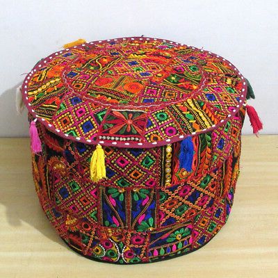 22" Vintage Handmade Ottoman Round Footstool Pouf Cover Home Decorative Intended For Round Pouf Ottomans (View 12 of 20)