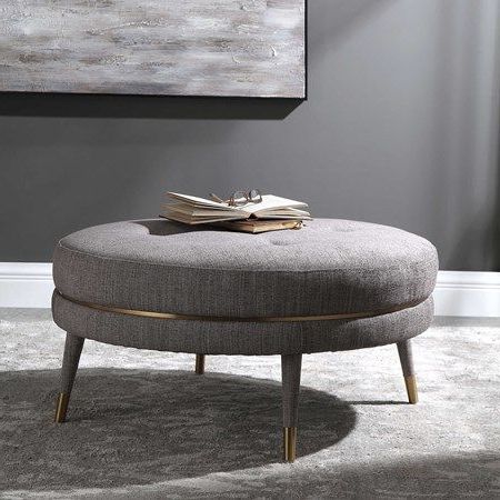 #23524 Blake Ottoman A Plush Button Tufted Ottoman Tailored In A Taupe Within Cream Fabric Tufted Oval Ottomans (View 16 of 20)