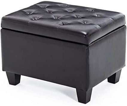 24" Black Faux Leather Tufted Modern Storage Pouf Ottoman For Bedroom With Black Leather And Bronze Steel Tufted Ottomans (View 3 of 20)