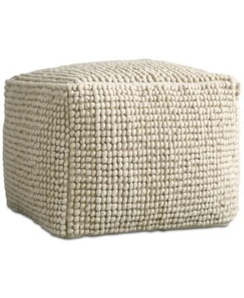 24" Square Wool Pouf – White | Square Pouf Ottoman, Modern Furniture Within White And Blush Fabric Square Ottomans (View 16 of 20)