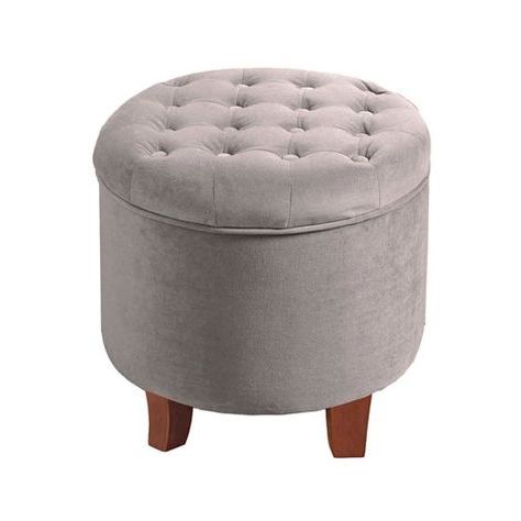 251 First Whittier Round Storage Ottoman In Grey Brown, Transitional Within Smoke Gray  Round Ottomans (View 1 of 20)