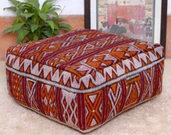 28"x28"x12" Moroccan Floor Pillow Pouf Ottoman, Refashioned From A For Traditional Hand Woven Pouf Ottomans (View 1 of 20)