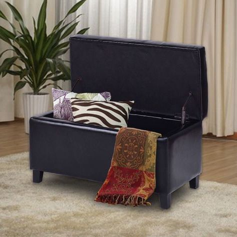32'' Black Faux Leather Ottoman | Storage Ottoman Bench, Living Room Pertaining To Black Faux Leather Ottomans With Pull Tab (View 2 of 20)