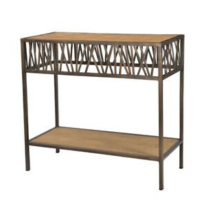 36" L Console Table Inset Solid Wood Surfaces Antique Copper Metal Throughout Metal And Oak Console Tables (View 18 of 20)