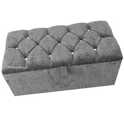 40" Large Grey Chenille Chesterfield Diamonds Ottoman Storage / Blanket For Gray Velvet Ottomans With Ample Storage (View 11 of 20)