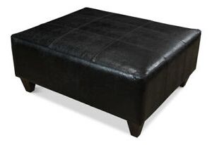 40" Wide Ottoman Antique Black Top Grain Leather Transitional With Wood Intended For Black And White Zigzag Pouf Ottomans (View 4 of 20)