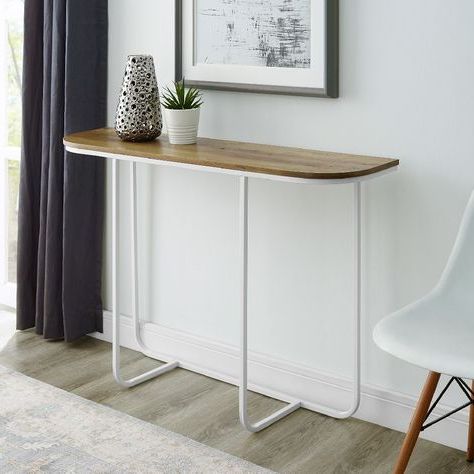 44" Modern Curved Entry Table In Reclaimed Barnwood/white – Walker Within Barnwood Console Tables (View 2 of 20)