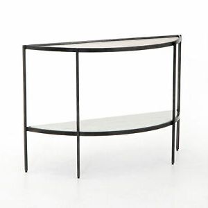 45" L Demilune Console Table White Marble Smoked Grey Glass Iron Frame Throughout Glass And Gold Console Tables (Gallery 20 of 20)
