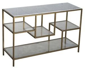47" L Girolamo Console Table White Marble Top Glass Shelves Antique Intended For Gray And Gold Console Tables (View 7 of 20)