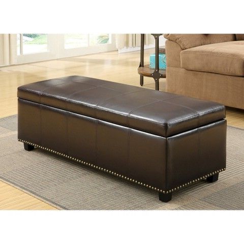 48" Stanford Large Storage Ottoman Coffee Brown Bonded Leather In Espresso Leather And Tan Canvas Pouf Ottomans (View 5 of 20)