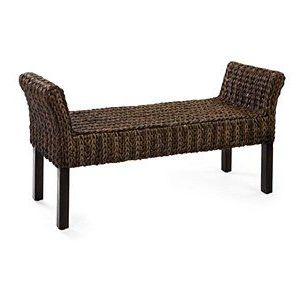 48" Woven Brown Rattan Bench | Furniture, Upholstered Bench, Decor In Gray And Brown Stripes Cylinder Pouf Ottomans (View 18 of 20)