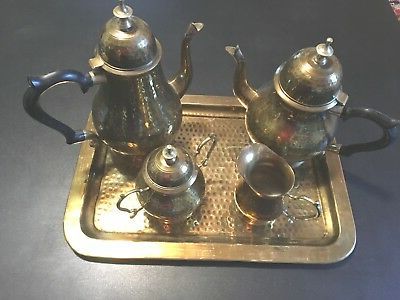 5 Piece Vintage Antique Brass Tea Coffee Set Two Tea Pots Cream Sugar Within Espresso Antique Brass Stools (View 8 of 20)
