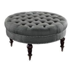 50 Most Popular Leather Round Ottomans And Footstools For 2021 | Houzz Within Black And Ivory Solid Cube Pouf Ottomans (Gallery 20 of 20)