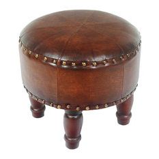 50 Most Popular Round Leather Ottoman For 2020 | Houzz Within Brown Leather Hide Round Ottomans (Gallery 19 of 20)