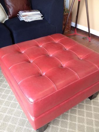 $50 Red Leather Ottoman | Taburete Regarding Camber Caramel Leather Ottomans (View 17 of 20)