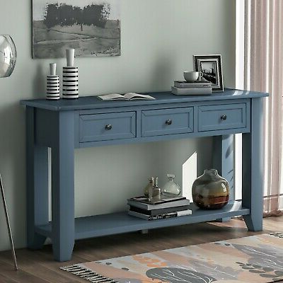55'' Blue Modern Console Table Sofa Table F Living Room W/3 Drawers &1 With 1 Shelf Console Tables (View 11 of 20)
