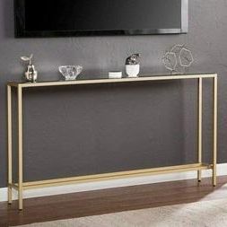 55" Slim Console Table Gold Mirror Top Glam Inside Metallic Gold Console Tables (View 13 of 20)