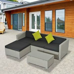 5pc Wicker Furniture Outdoor Rattan Sofa Set Patio Sofa Coffee Table Pertaining To Wicker Console Tables (View 8 of 18)