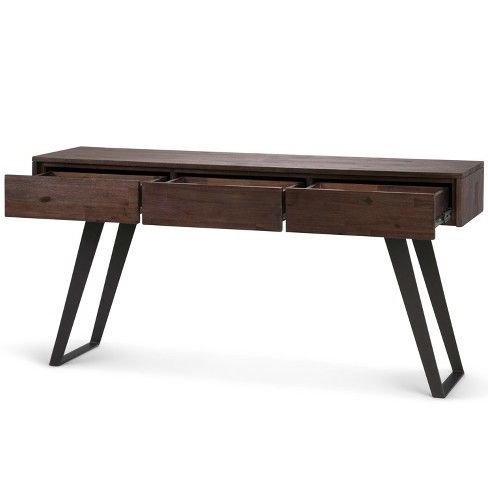 60" Mitchell Solid Acacia Wood Console Sofa Table Distressed Charcoal Regarding Brown Wood Console Tables (View 15 of 20)