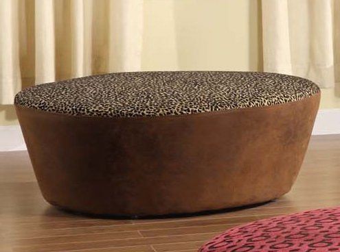 6022 Hostess 40" Round Ottoman In Leopard Print And Faux Leather Fabric For White Faux Fur Round Accent Stools With Storage (View 5 of 19)